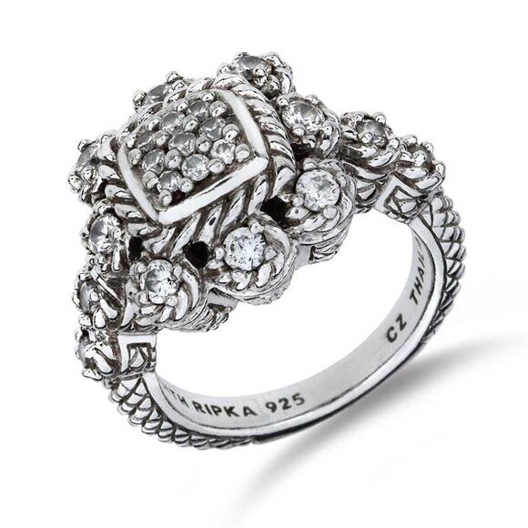 Judith Ripka Diamonique Sterling Silver Heirloom Statement Ring Size 8 - Picture 1 of 8